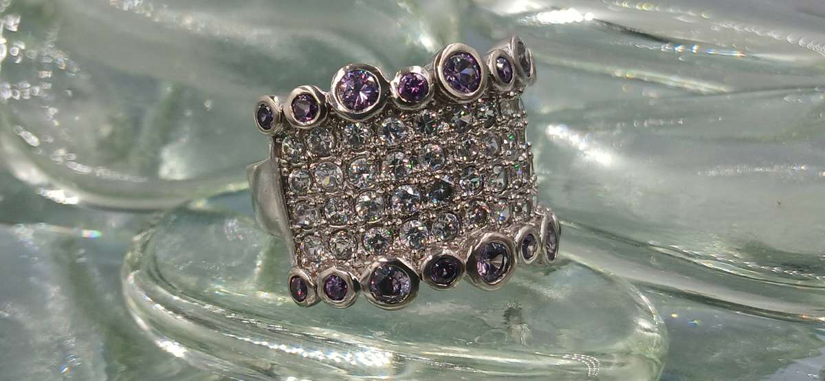 Wide Sterling Silver Ring with Amethyst Abstract Bubbles