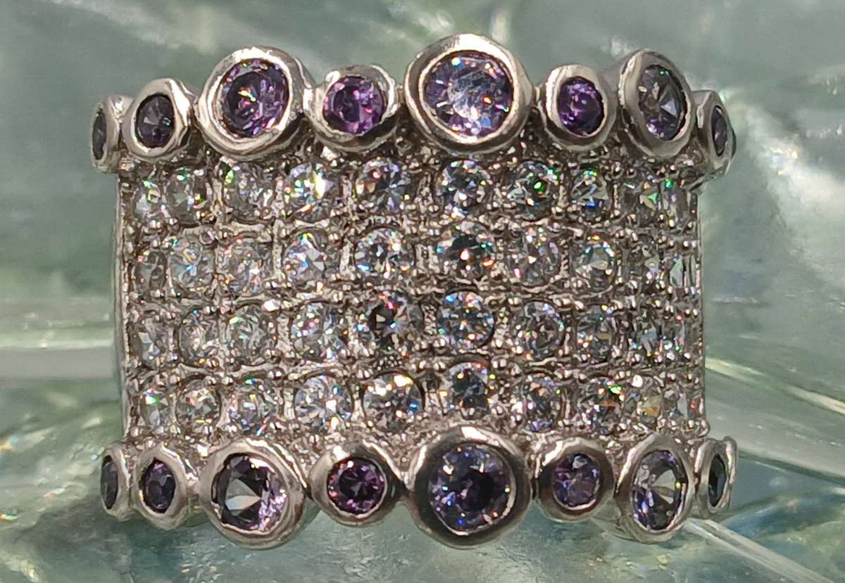 Wide Sterling Silver Ring with Amethyst Abstract Bubbles