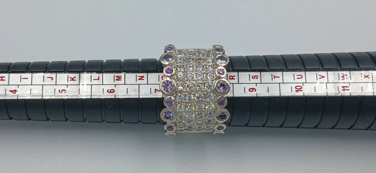 Wide Sterling Silver Ring with Amethyst Abstract Bubbles