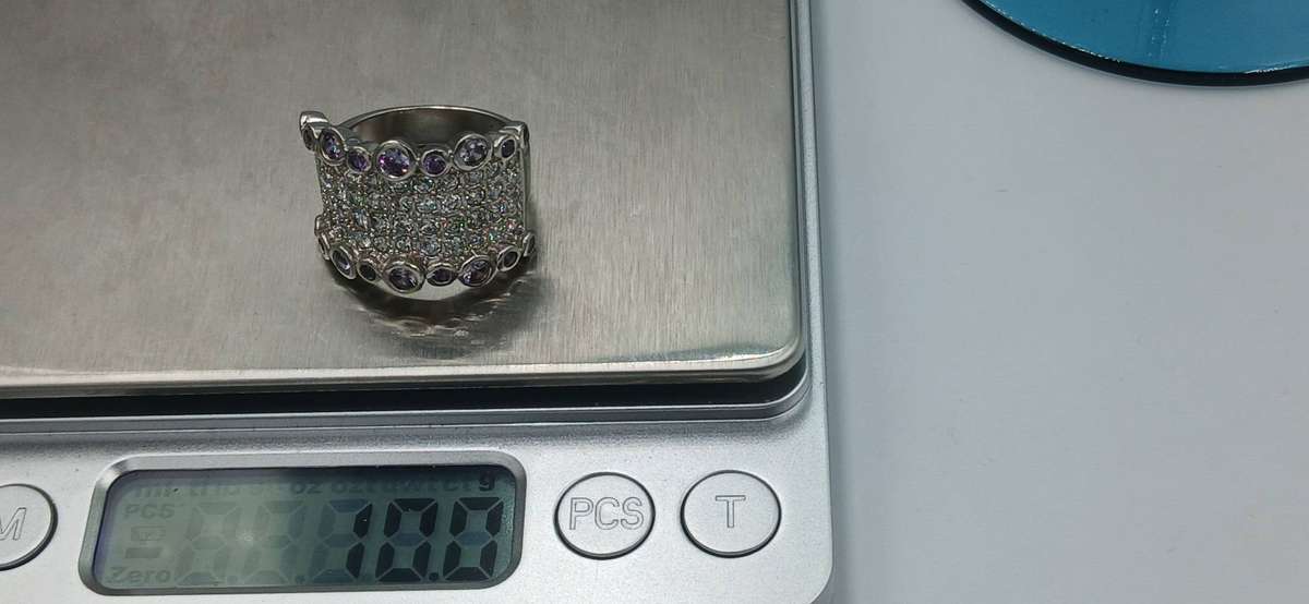 Wide Sterling Silver Ring with Amethyst Abstract Bubbles