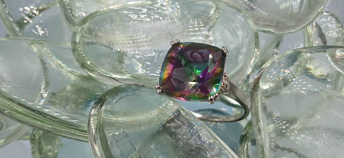 Beautiful Square Cut Mystic Topaz Sterling Silver Ring