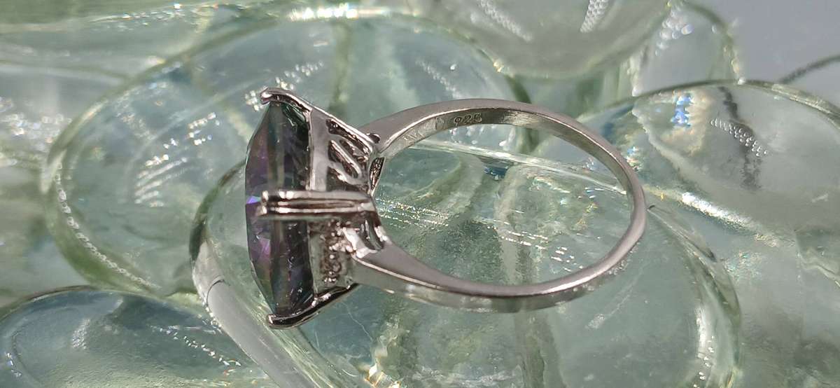 Beautiful Square Cut Mystic Topaz Sterling Silver Ring