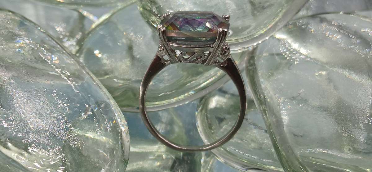 Beautiful Square Cut Mystic Topaz Sterling Silver Ring