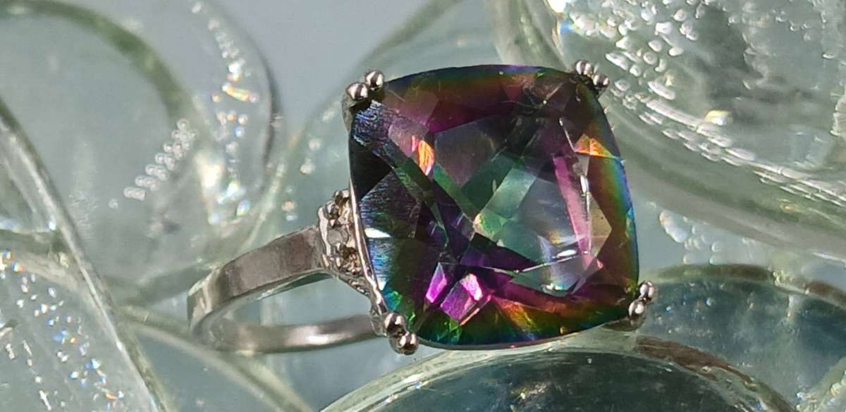 Beautiful Square Cut Mystic Topaz Sterling Silver Ring