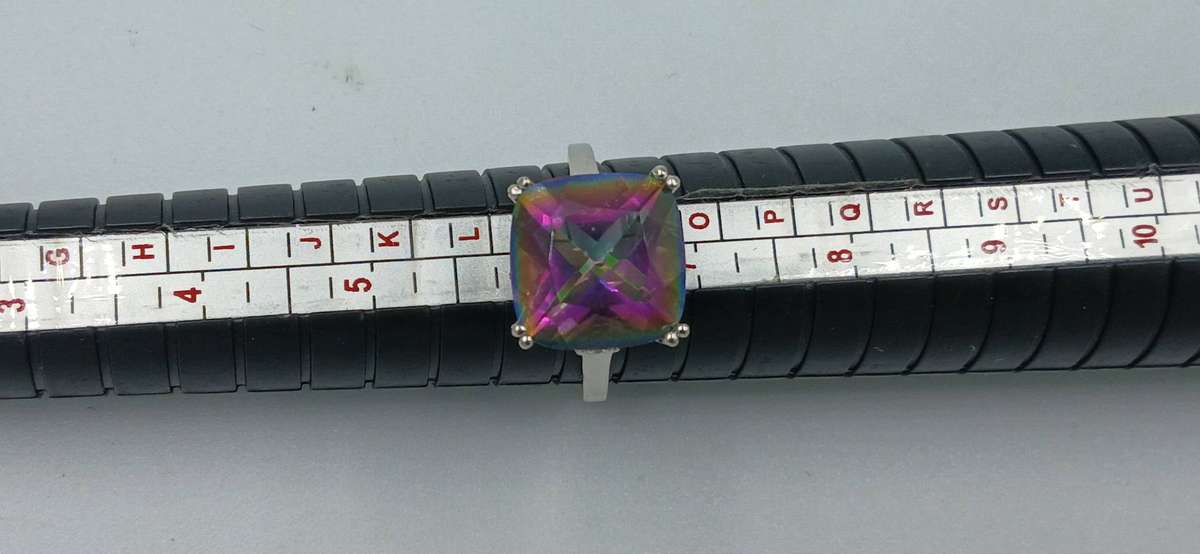 Beautiful Square Cut Mystic Topaz Sterling Silver Ring