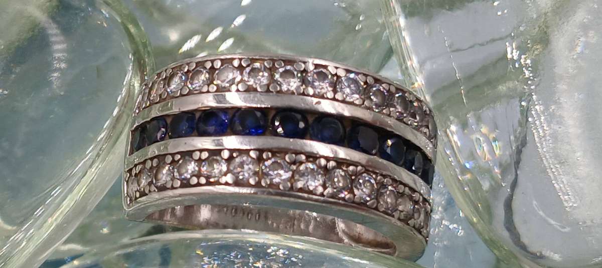 Blue and Clear CZ Sterling Silver Ring