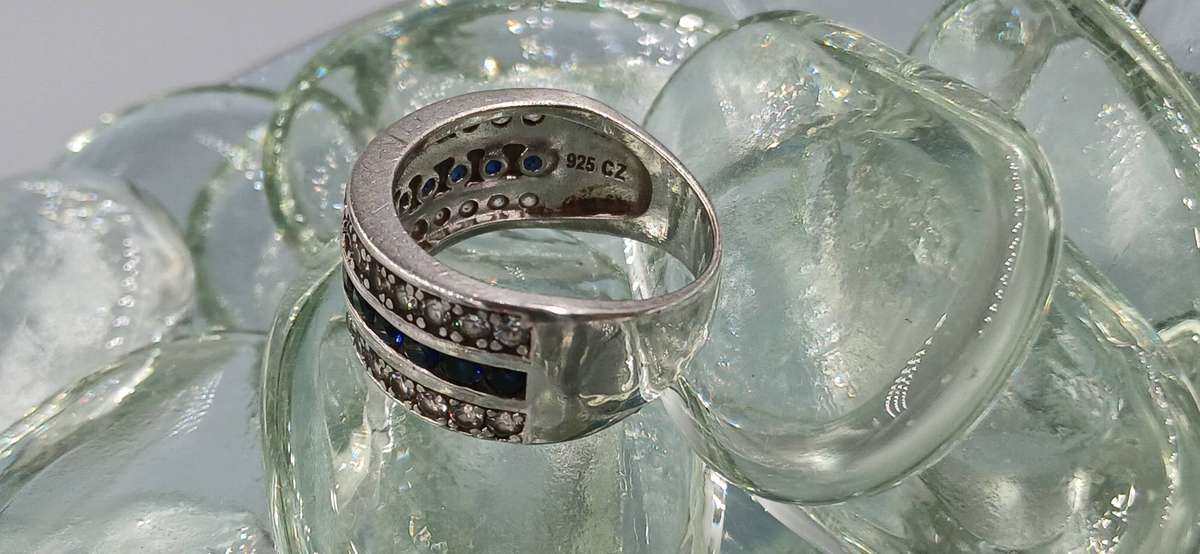 Blue and Clear CZ Sterling Silver Ring