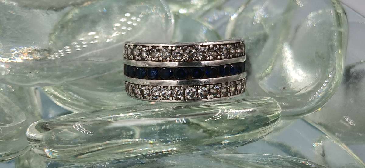 Blue and Clear CZ Sterling Silver Ring