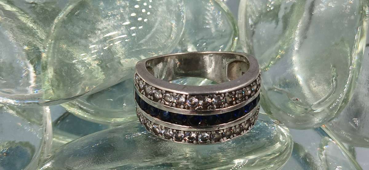 Blue and Clear CZ Sterling Silver Ring