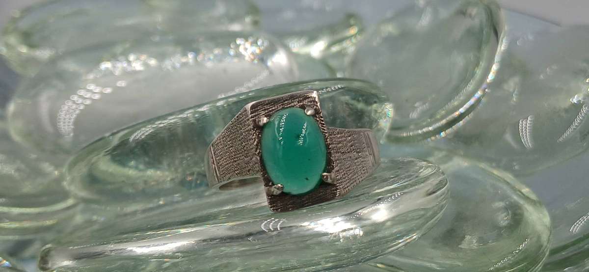 Vintage Sterling Silver Ring with Oval-Cut Green Stone