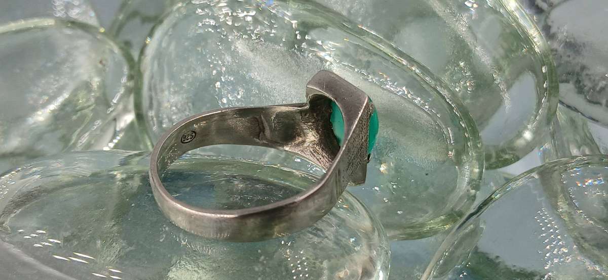 Vintage Sterling Silver Ring with Oval-Cut Green Stone