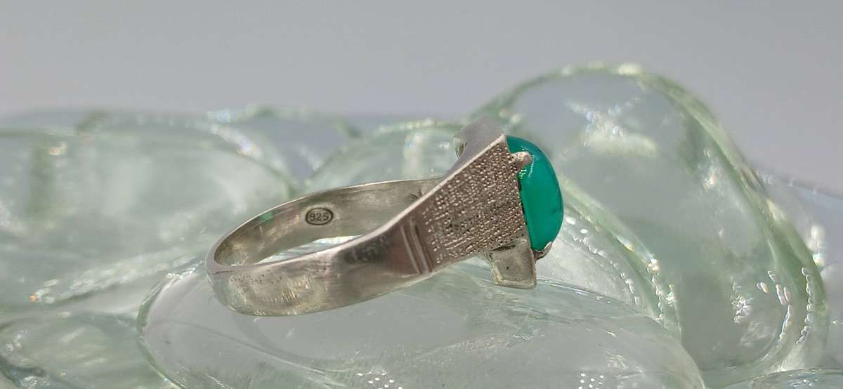 Vintage Sterling Silver Ring with Oval-Cut Green Stone