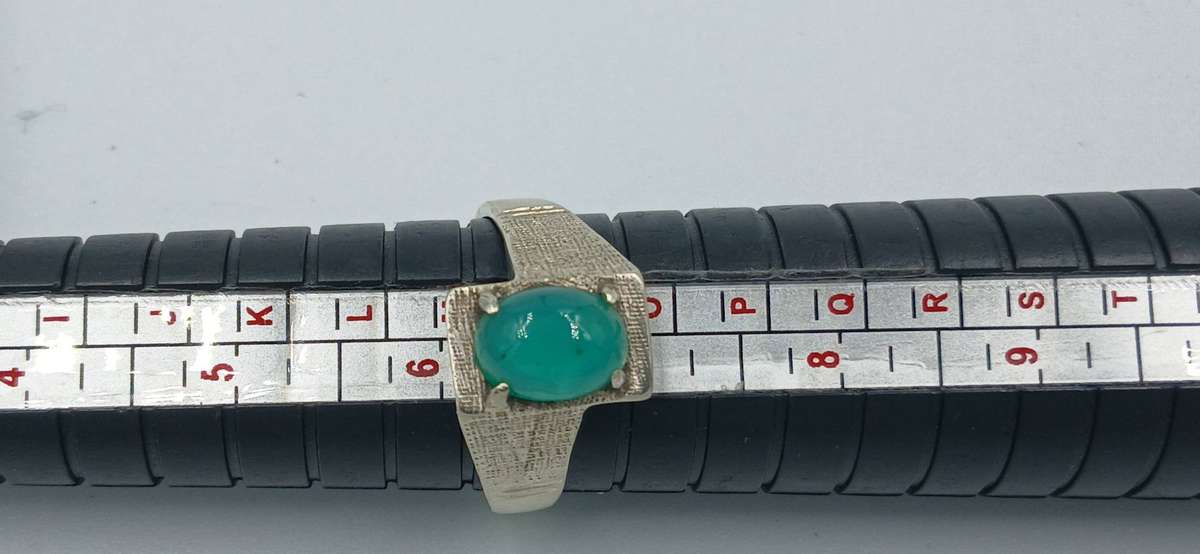 Vintage Sterling Silver Ring with Oval-Cut Green Stone