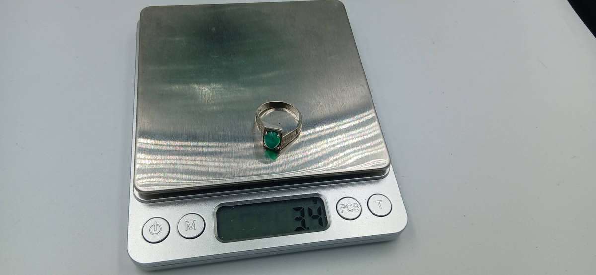 Vintage Sterling Silver Ring with Oval-Cut Green Stone