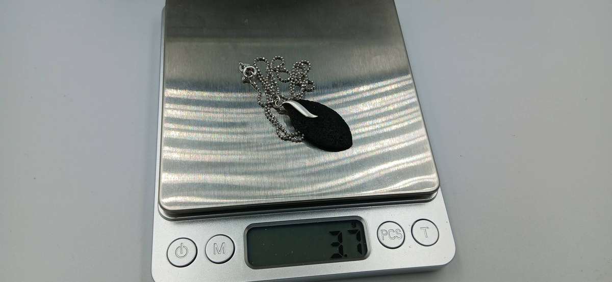 Black Volcanic Lava Pendant on Sterling Silver Chain