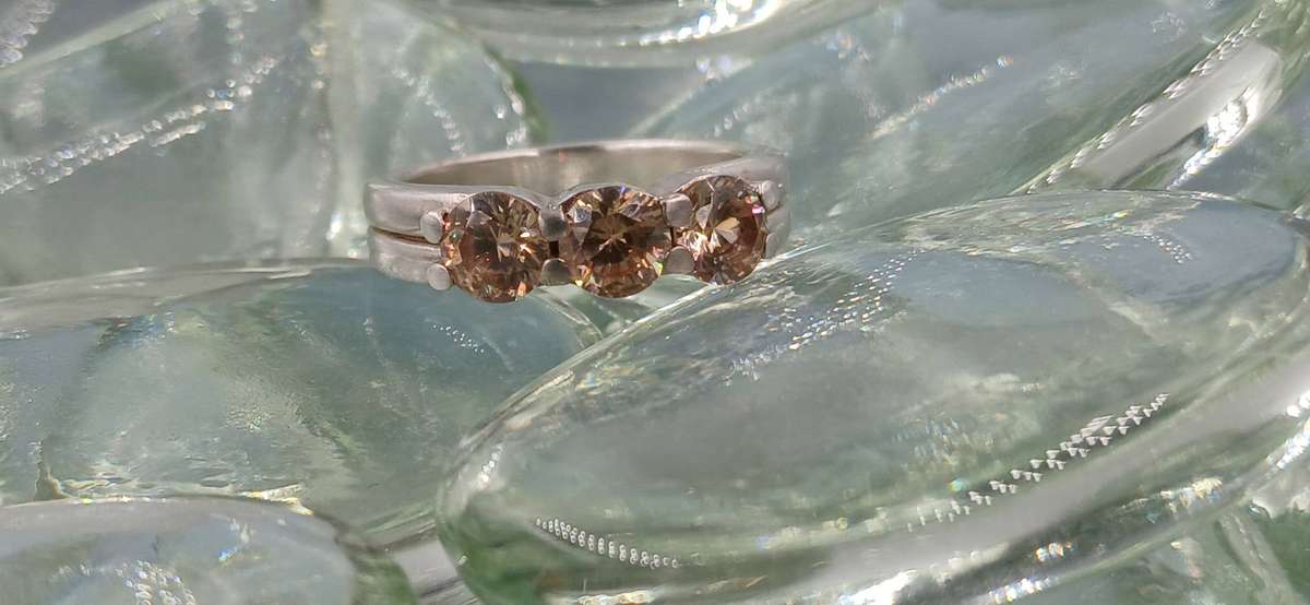 Three Fancy Brown Stone Sterling Silver Ring