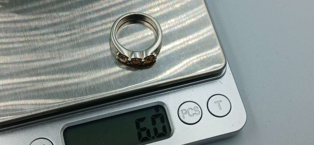 Three Fancy Brown Stone Sterling Silver Ring