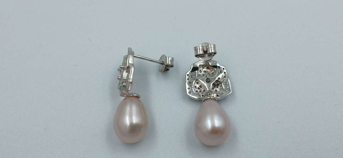 Pearl Camellia Flower Sterling Silver Stud Earrings