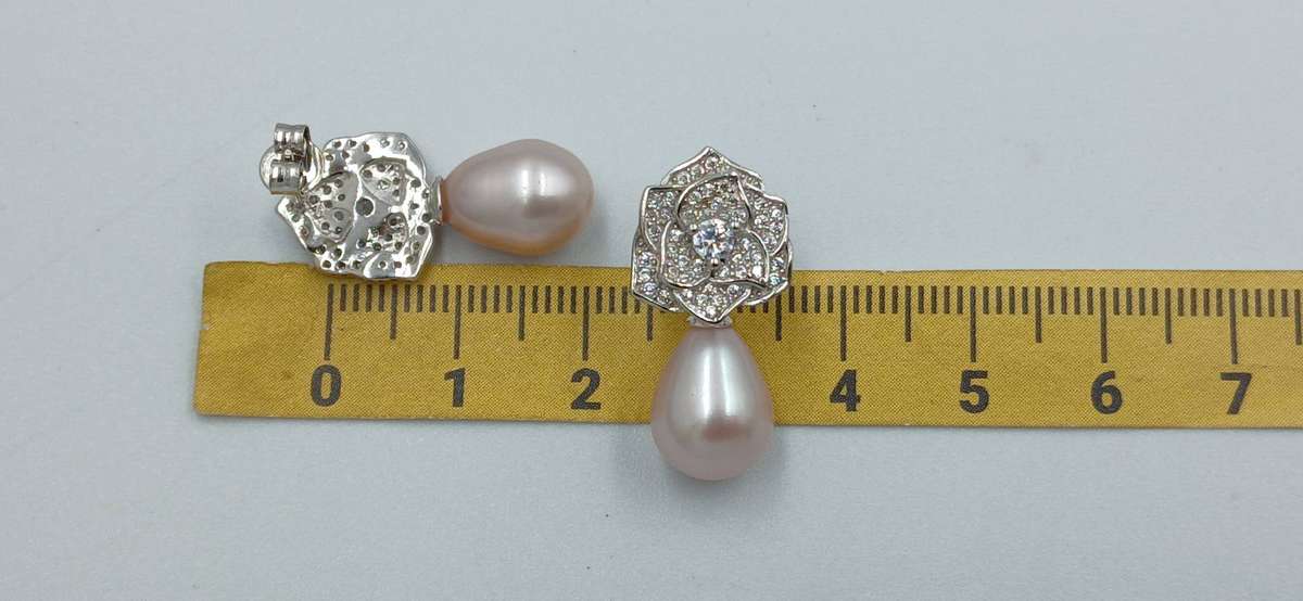 Pearl Camellia Flower Sterling Silver Stud Earrings