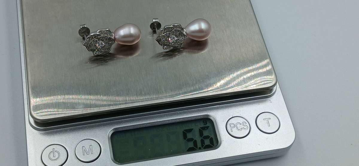 Pearl Camellia Flower Sterling Silver Stud Earrings