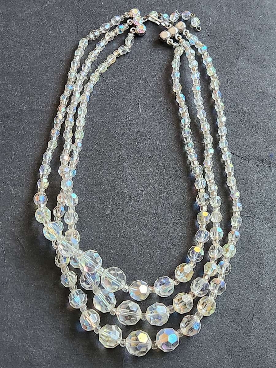 Vintage 3 Strand Aurora Rhinestone Necklace- as per photograph