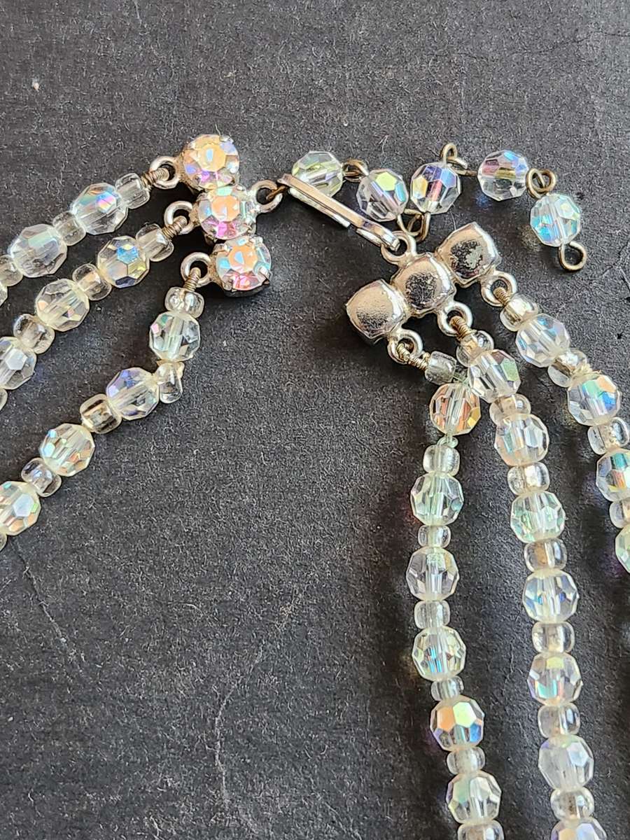 Vintage 3 Strand Aurora Rhinestone Necklace- as per photograph