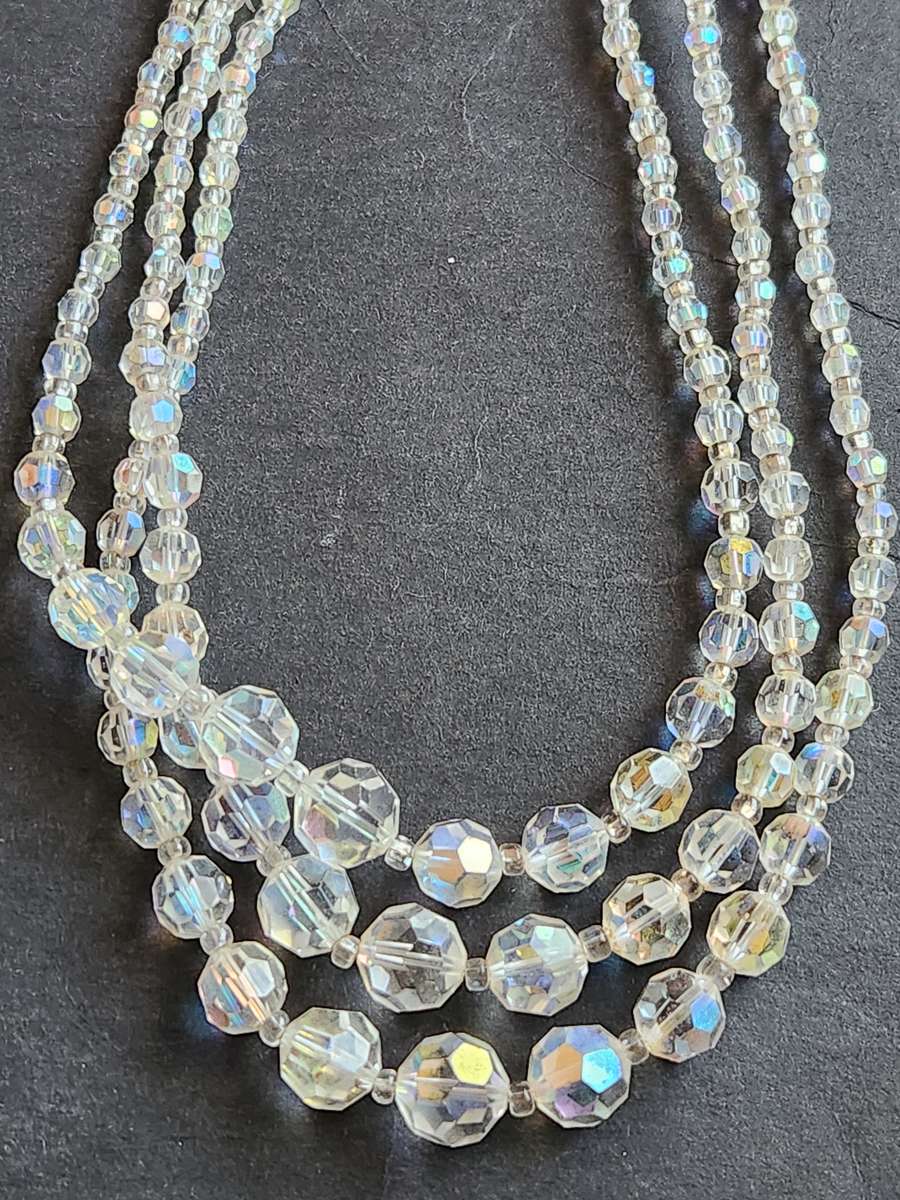 Vintage 3 Strand Aurora Rhinestone Necklace- as per photograph
