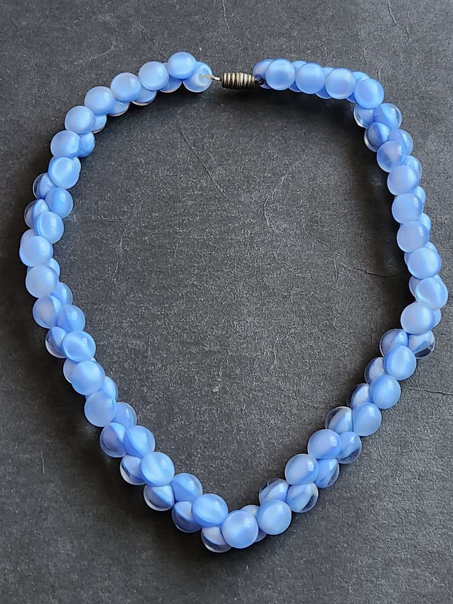 Vintage Moonlight Blue Beaded Glass Necklace- as per photograph