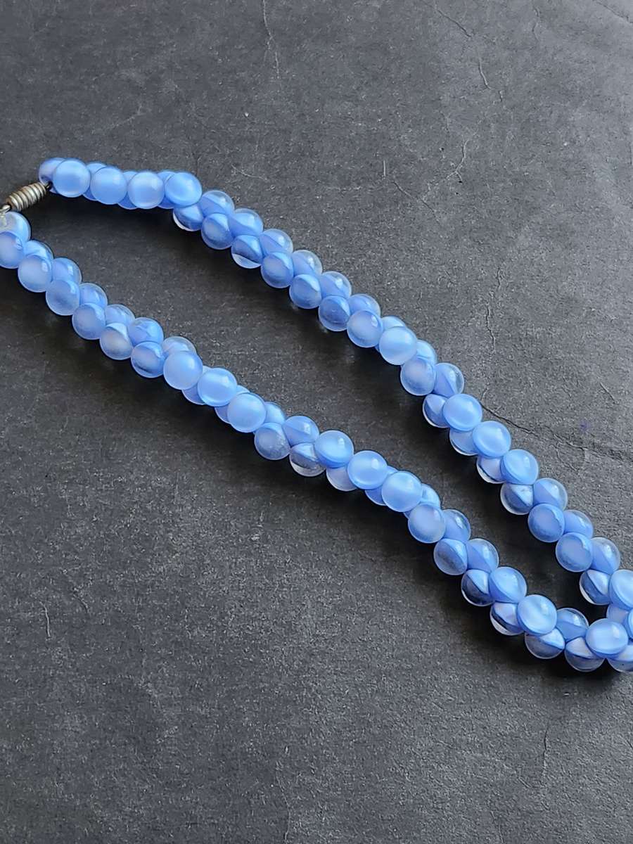 Vintage Moonlight Blue Beaded Glass Necklace- as per photograph