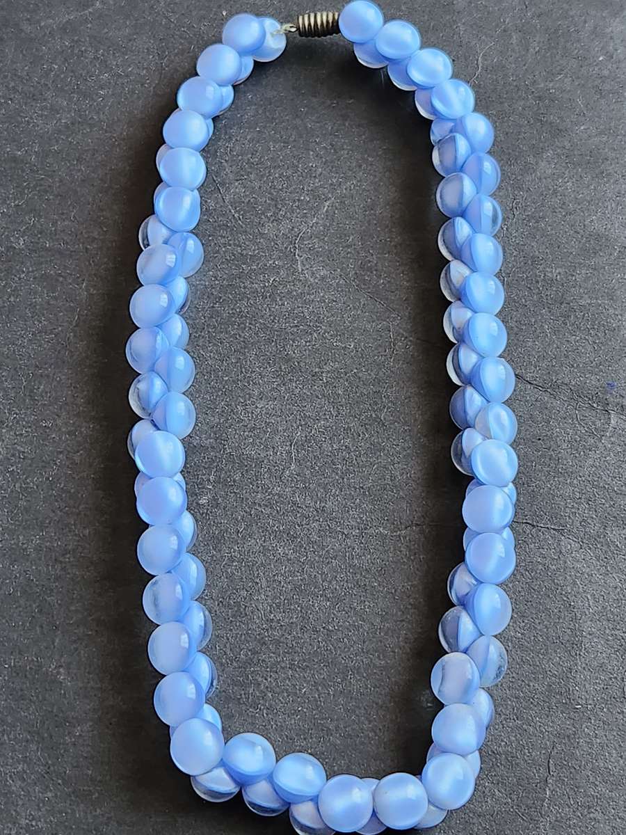 Vintage Moonlight Blue Beaded Glass Necklace- as per photograph