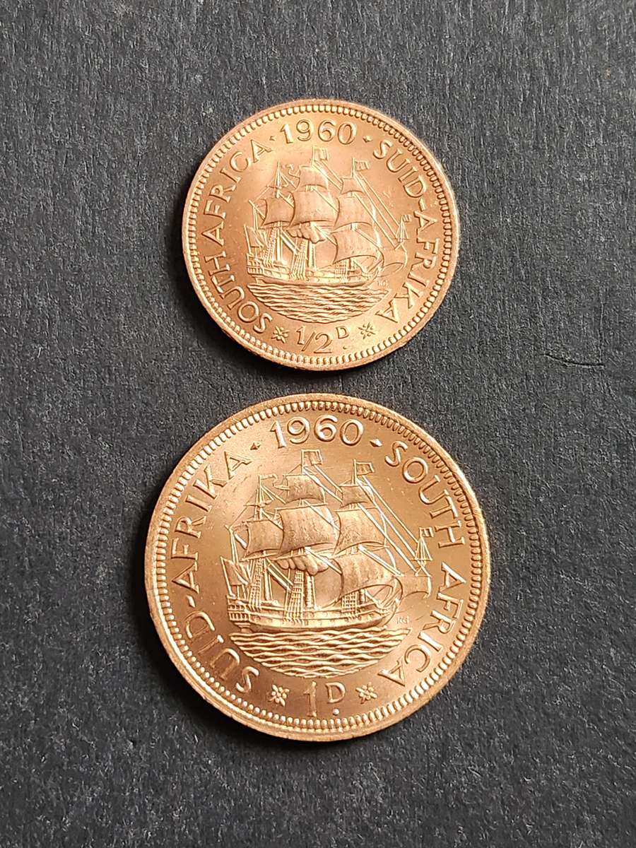 Union 1/2 Penny 1960 and One Penny 1960 BU - as per photograph