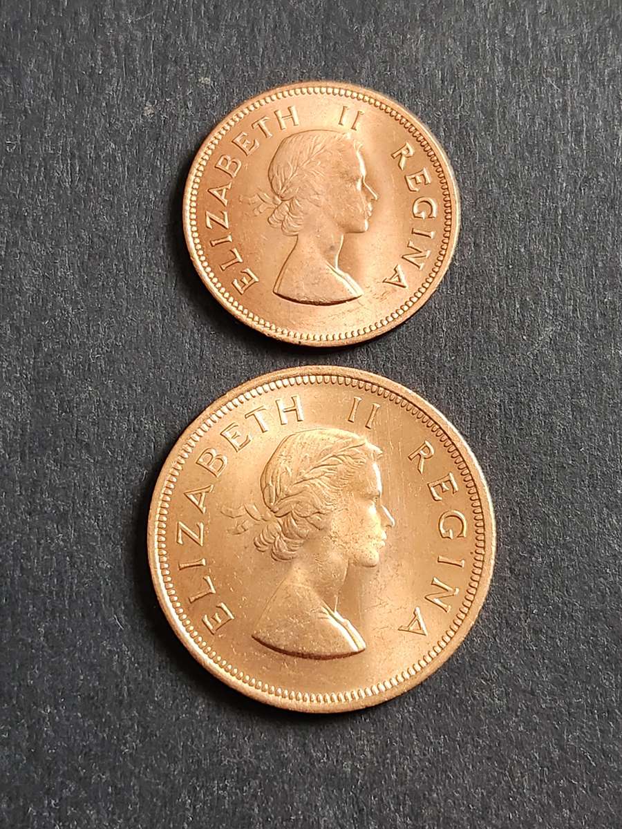 Union 1/2 Penny 1960 and One Penny 1960 BU - as per photograph