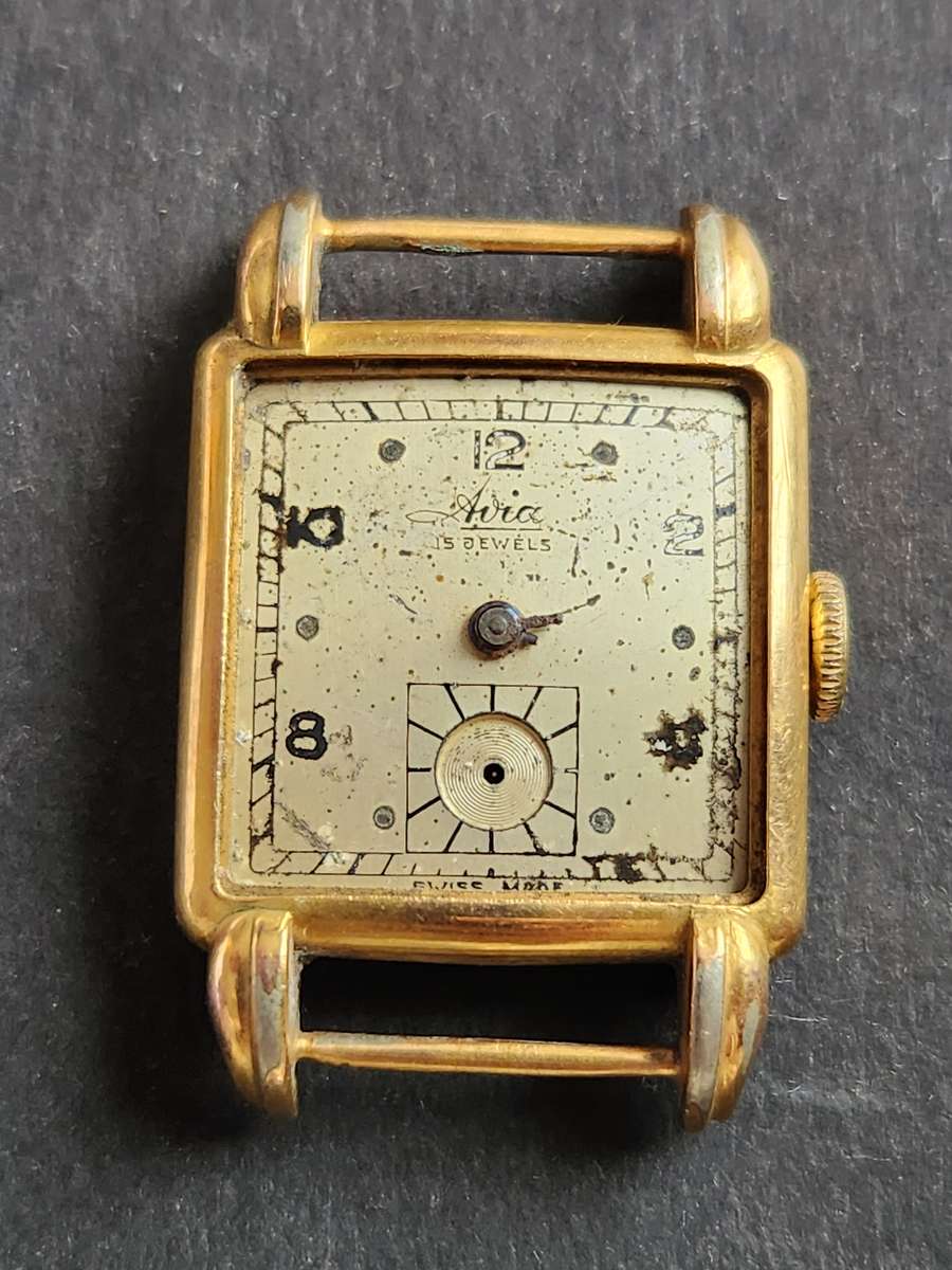 Vintage Avia 15 Jewels Mechanical Wrist Watch Rolled Gold (missing hands/balance wheel moves) not wk