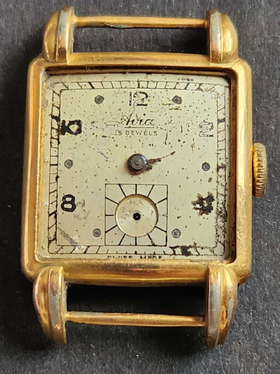 Vintage Avia 15 Jewels Mechanical Wrist Watch Rolled Gold (missing hands/balance wheel moves) not wk