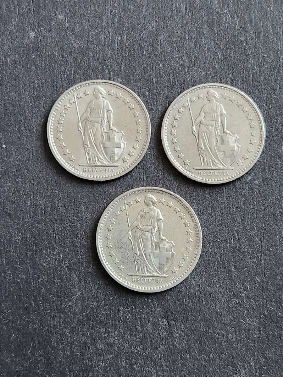 3 x Swiss 1/2 Francs 1974/1975/1978 - as per photograph