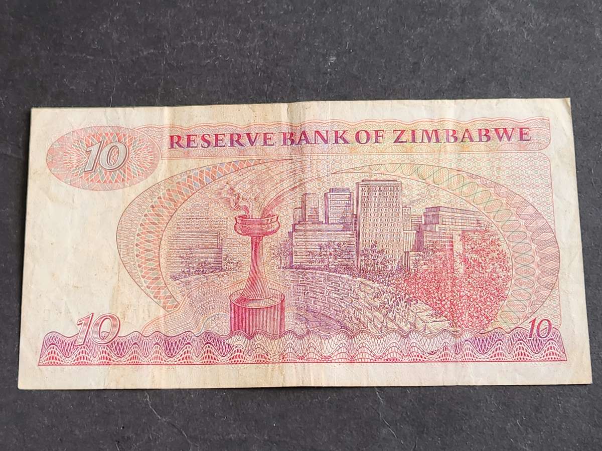 Reserve Bank of Zimbabwe 10 Dollars AA series Salisbury 1980 (Bird Watermark) - as per photograph