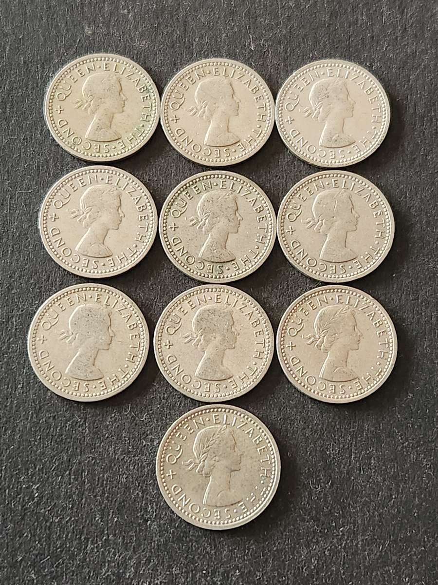 10 x Rhodesia and Nysaland Threepence (various dates)