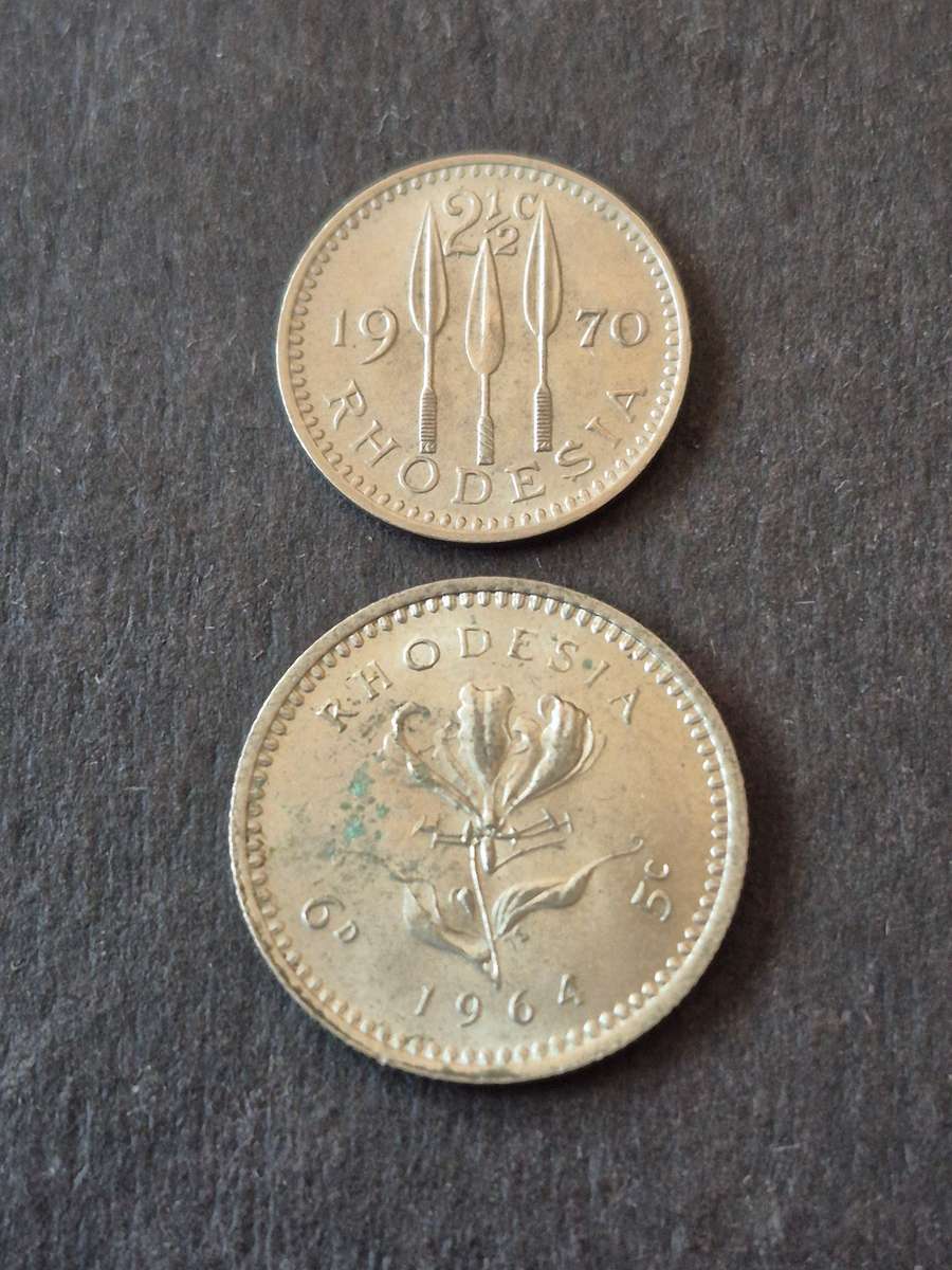Rhodesia 2 1/2 Cents 1970 and 5 Cents 1964 (nice condition)