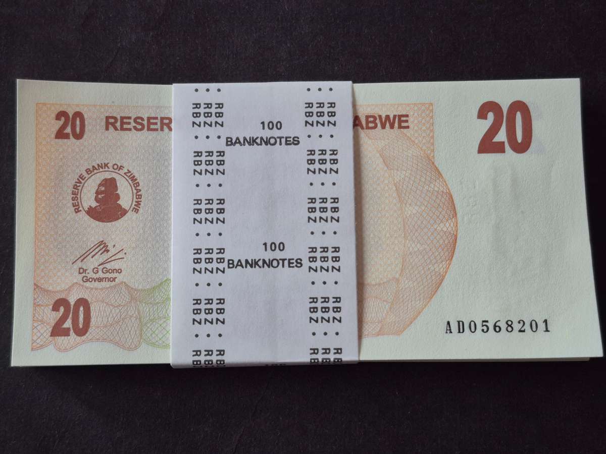 Reserve Bank of Zimbabwe 20 Dollar Bearer Cheque 100 consecutive numbers 31 July 2007
