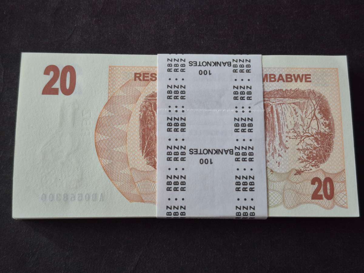 Reserve Bank of Zimbabwe 20 Dollar Bearer Cheque 100 consecutive numbers 31 July 2007
