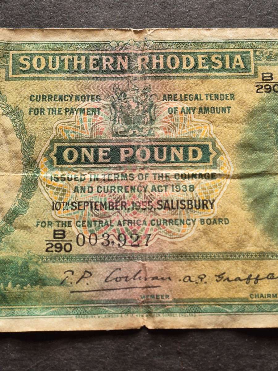 Southern Rhodesia One Pound Salisbury Rhodes Watermark 10 September 1955