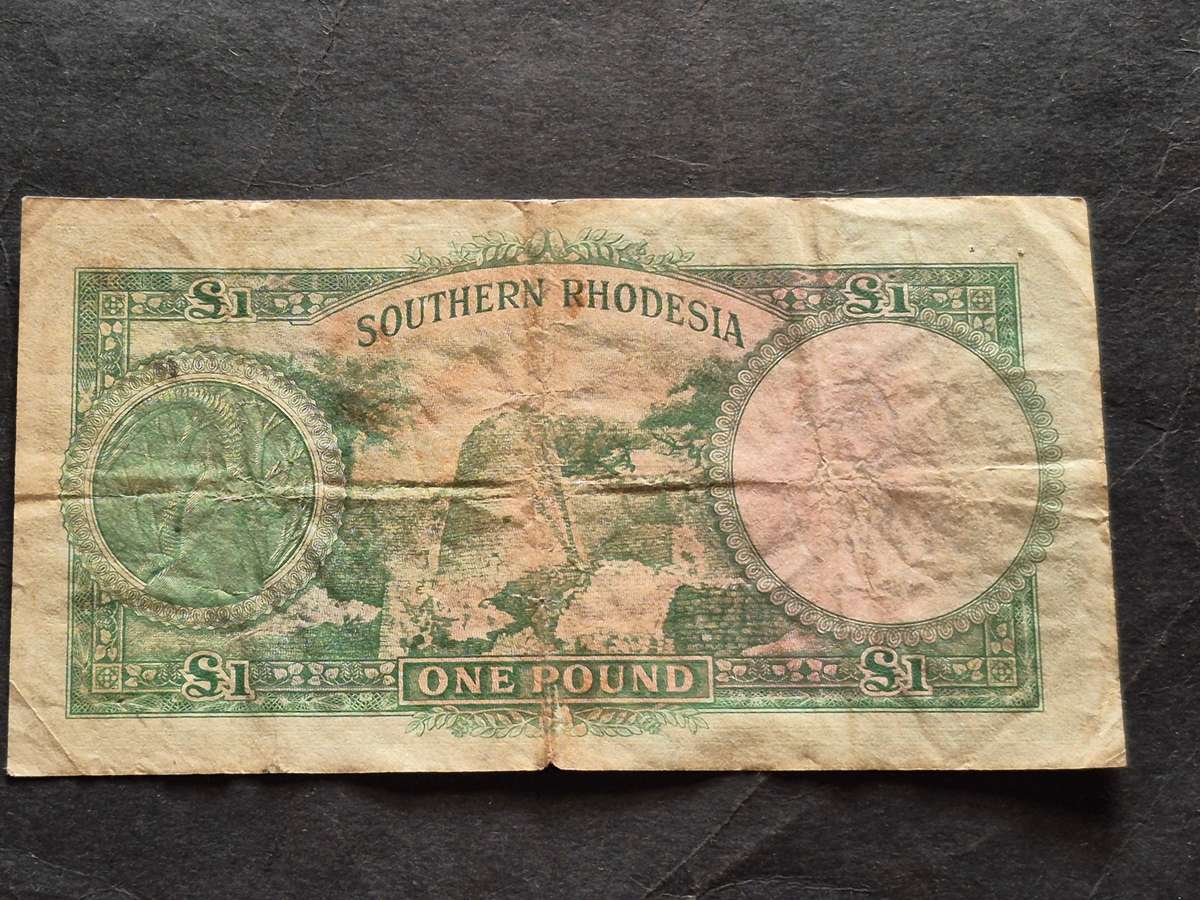 Southern Rhodesia One Pound Salisbury Rhodes Watermark 10 September 1955