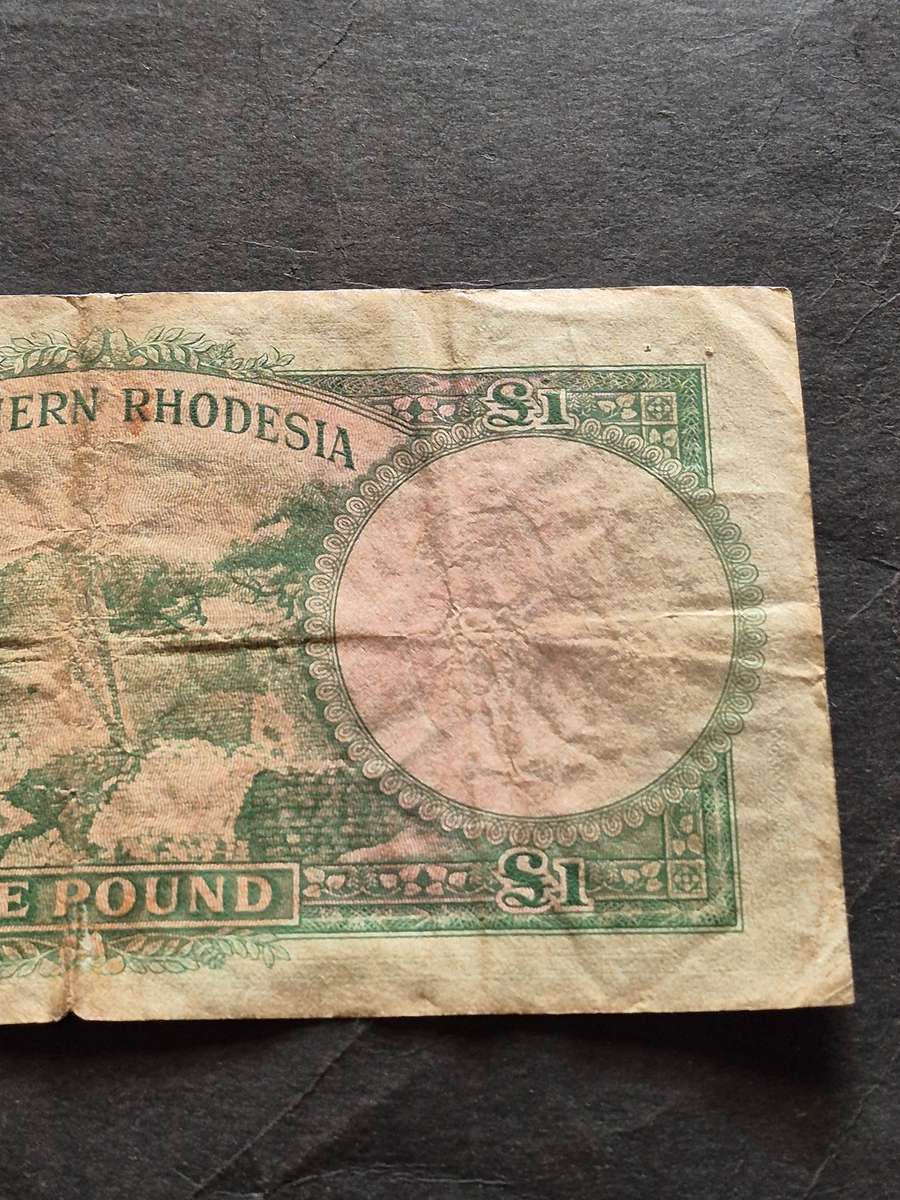 Southern Rhodesia One Pound Salisbury Rhodes Watermark 10 September 1955