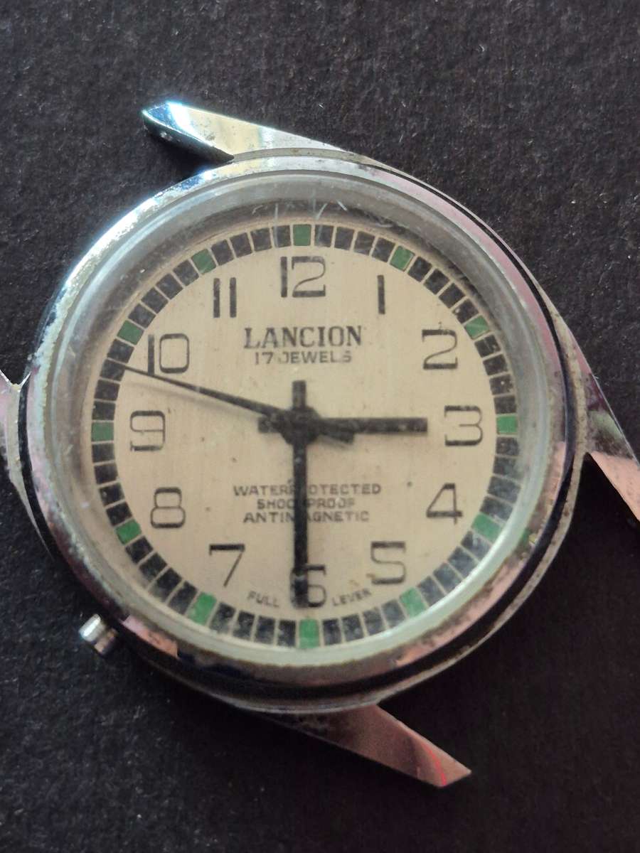 Vintage Lancoin 17 Jewels Water Protected Shock Proof Antimagnetic Men's Wrist Watch (not working)