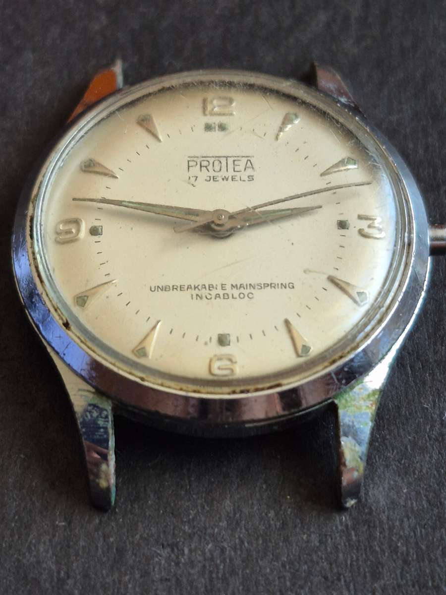 Vintage Protea 17 Jewels Unbreakable Mainspring Incabloc Men's Wrist Watch- missing winder-not work