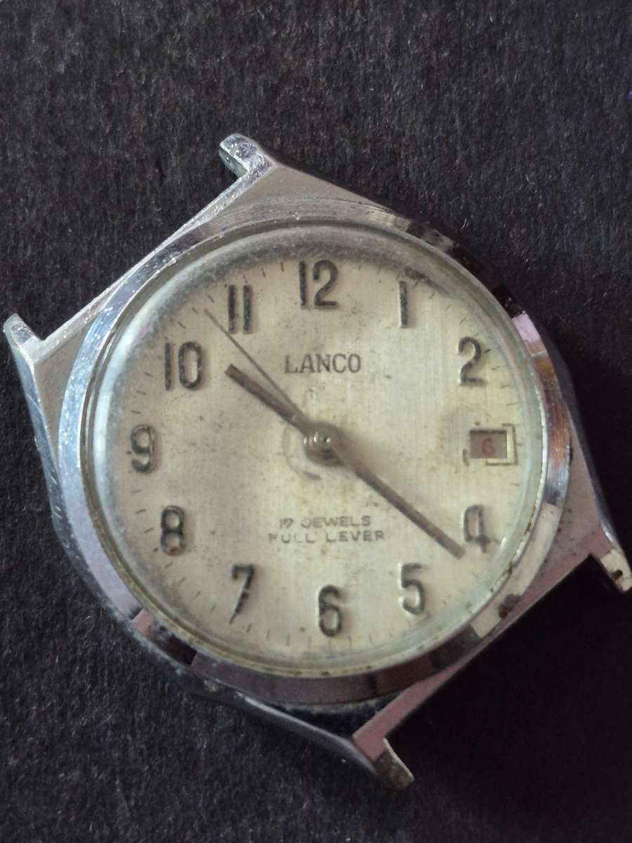 Vintage Men's Lanco 17 Jewels Pull Lever Mechanical Wrist Watch - missing winder (not working)