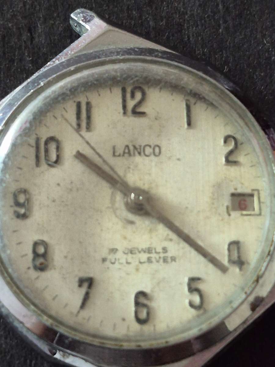 Vintage Men's Lanco 17 Jewels Pull Lever Mechanical Wrist Watch - missing winder (not working)