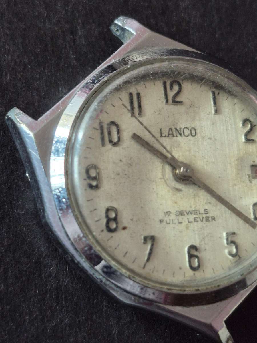 Vintage Men's Lanco 17 Jewels Pull Lever Mechanical Wrist Watch - missing winder (not working)