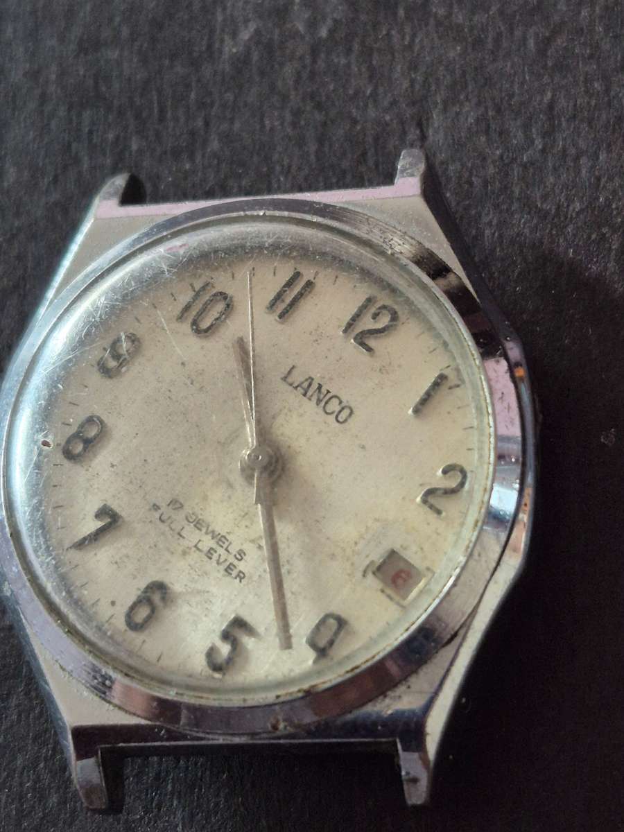 Vintage Men's Lanco 17 Jewels Pull Lever Mechanical Wrist Watch - missing winder (not working)