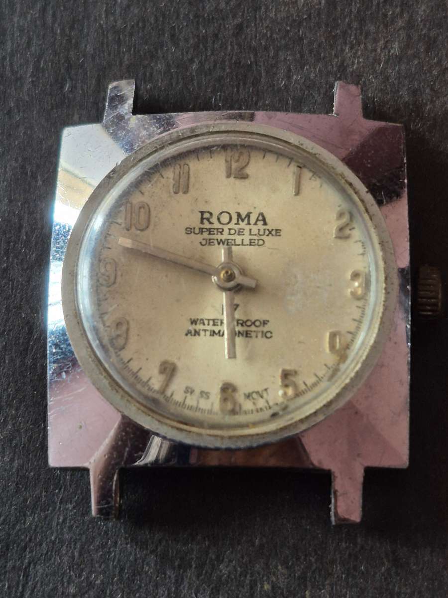 Vintage Roma Super Deluxe Jewelled Waterproof Antimagnetic Men's Wrist Watch (not working)